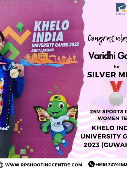 We celebrate Varidhi Goray's silver medal win in the 25m sports pistol women's team event at the Khelo India University Games 2023 in Guwahati.