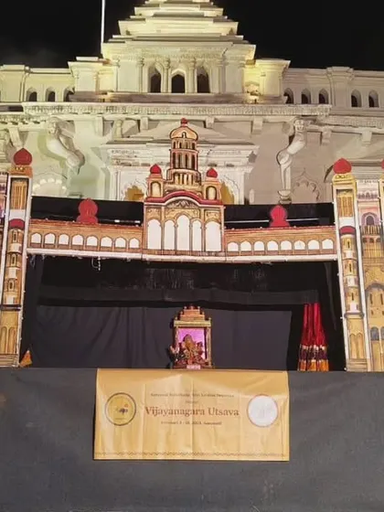 The grand stage for our 'Vijayanagara Vaibhava' show, set up in front of the historic Gagan Mahal in Anegundi. The backdrop adds a layer of authenticity and grandeur to the performance.