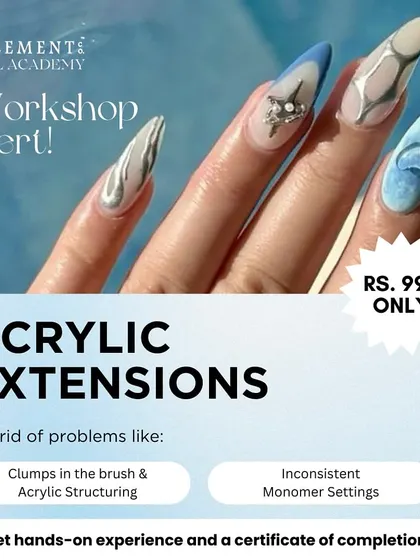 Tired of clumps and inconsistent monomer? Our Rs. 999 Acrylic Extensions workshop teaches you pro techniques to avoid these issues and create stunning sets.