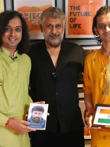 A picture with my brother Bharat and Vivek Agnihotri ji. It is a joy to connect with fellow artists who are dedicated to telling the stories of our heritage. These interactions fuel our creative journey.