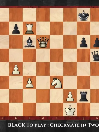 It's Black to play and win. Find the checkmate in two moves by coordinating your queen and rook effectively.