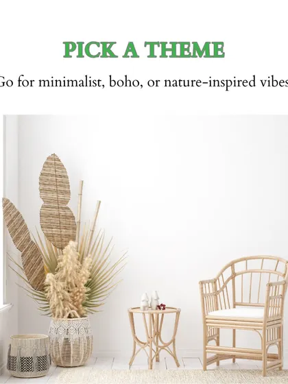The first step in a balcony makeover is picking a theme. This image suggests a minimalist, boho, or nature-inspired vibe with rattan furniture and dried pampas grass, setting the tone for a stylish retreat.