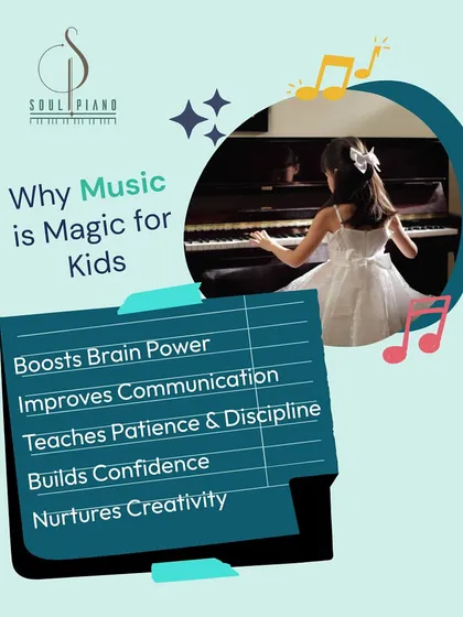 Music is magic for kids. It boosts brain power, improves communication, teaches patience, and builds confidence. It's a gift that shapes their minds and hearts for a lifetime.