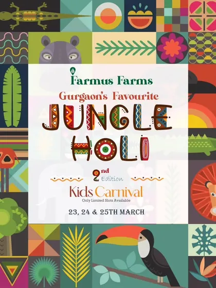 The main poster for the 2nd edition of our 'Jungle Holi Kids Carnival'.