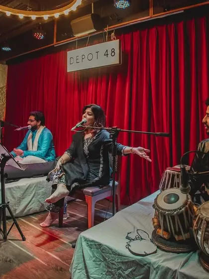 On stage at the popular music venue Depot 48 for a Ghazal mehfil.