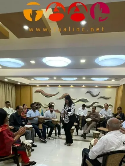 A moment of laughter and connection during a session led by Neha. Our goal is not just to create rhythm, but to create joy and build relationships within the group.