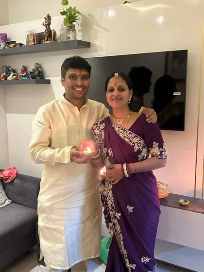 Ashutosh and Payal celebrating Diwali together. This image captures a moment of festive joy for a couple who found each other through our matrimony service.