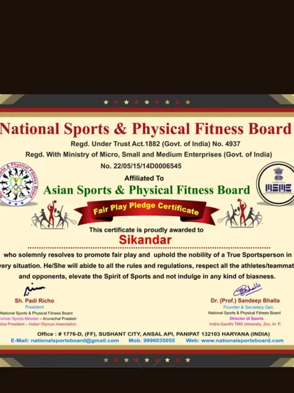 My Fair Play Pledge Certificate from the National Sports & Physical Fitness Board. I uphold the spirit of true sportsmanship.