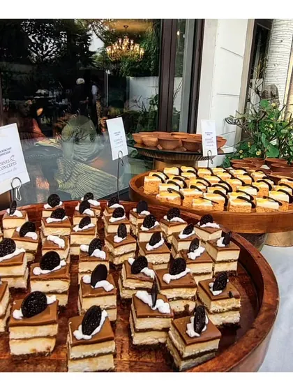 Platters of our layered Tiramisu cake, a classic Italian dessert that is a favourite at our winter high teas and brunches.
