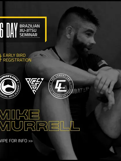 The official announcement for the Mike Murrell seminar tour. We collaborate with other top gyms in the region, like Precision MMA and The Combat Lab, to bring world-class instruction to as many martial artists as possible.