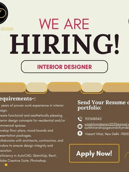 Windchym Dezign in New Delhi is looking for an Interior Designer with 3+ years of experience, detailing requirements and preferred qualifications.