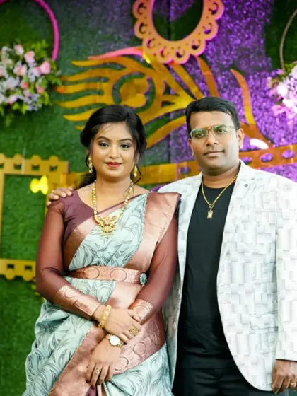 Dolled up for her brother's engagement. This is a beautiful, classic party look with defined eyes and a warm lip color that perfectly complements her traditional silk saree.