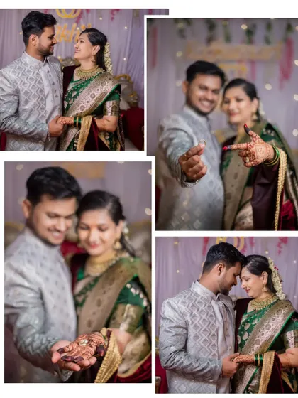 A collection of romantic and playful moments from an engagement ceremony, showcasing the couple's love and happiness.