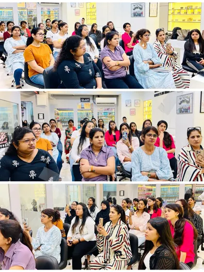Our classroom is filled with eager learners during a seminar. We ensure our workshops are accessible and valuable for nail enthusiasts at every level.