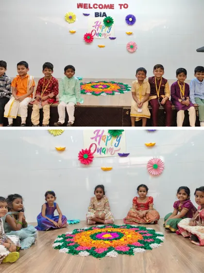 Boys and girls from our early years program celebrate Onam, showcasing the beautiful diversity of traditional Indian clothing.