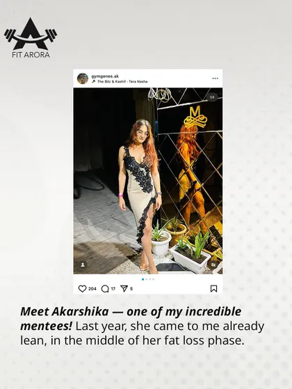 Introducing my mentee, Akarshika. When she first came to me, she was already lean but we decided to take a strategic pause from fat loss to build a stronger foundation for her competition goals.