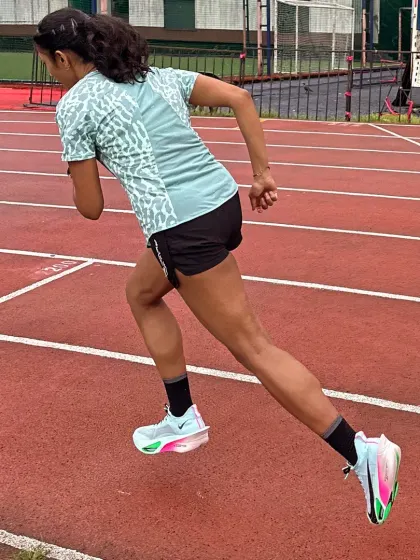 In full flight during a sprint on the track. This image captures the power and form required for maximum speed, a key focus of my track sessions.