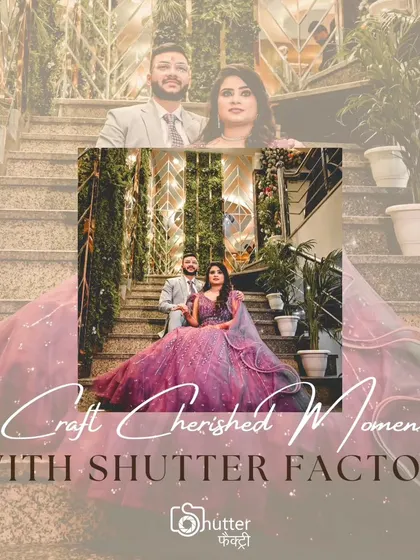 A beautifully composed portrait of the couple on a decorated staircase during their engagement. We use the venue's architecture to create elegant and memorable shots.