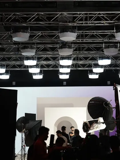 A silhouette view of the Limelight set, with the overhead SpaceX rig providing a bright, clean backdrop.