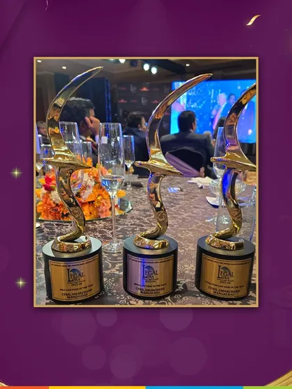 A snapshot of the trophies we received at the 13th Annual Legal Era Awards, where we were named 'Litigation Firm of the Year'. This award reinforces our position as a leader in handling complex litigation matters in India.