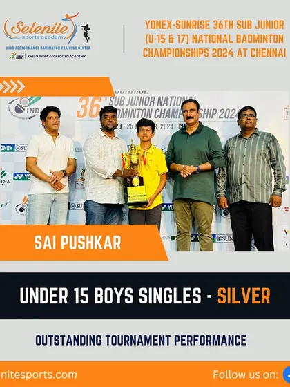 Another podium for Sai Pushkar, this time a Silver medal in the Under 15 Boys Singles at the 36th Sub Junior National Badminton Championships in Chennai. An outstanding tournament performance.