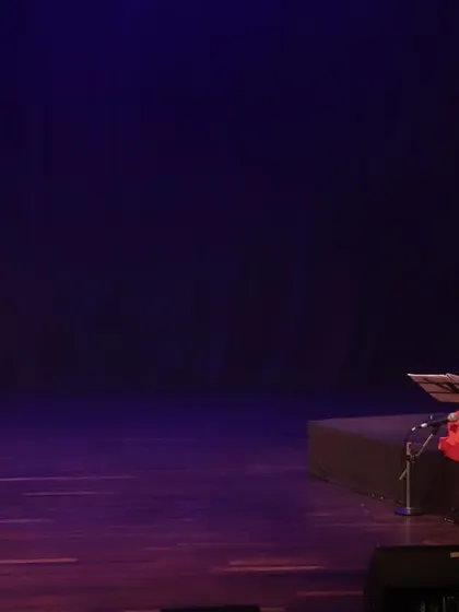 A full view of the stage during 'Mandala'. The simplicity of the setup allows the poetry of the saints, sung so beautifully by Chandana, to take center stage.