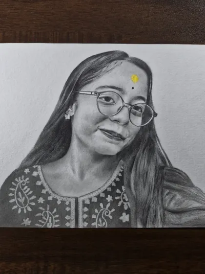 A paid commission of a woman wearing glasses. I take care to draw details like glasses and bindis with precision.