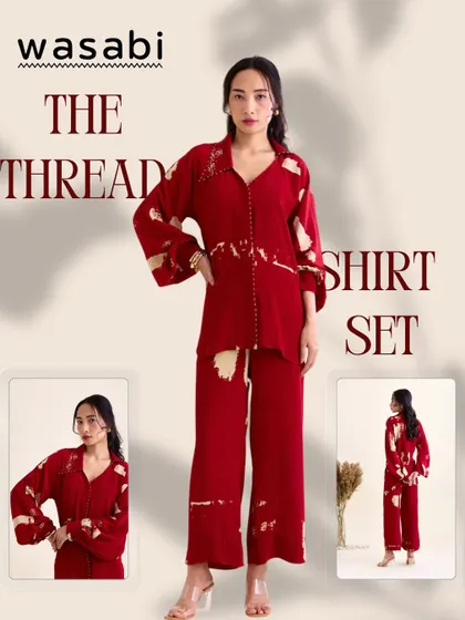 Effortless elegance meets intricate detail in The Thread Shirt Set. I designed this in pure crepe with an oversized silhouette and added delicate hand embroidery on the collar and front placket to bring a touch of luxury to your everyday.
