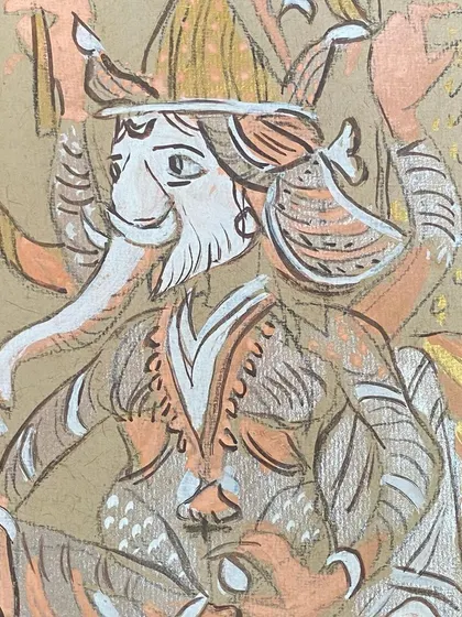A closer view of K.G. Subramanyan's 'Ganesha', highlighting the delicate watercolour work and the texture of the handmade paper. This piece was a featured lot in one of my no-reserve auctions, offering a great opportunity for collectors.