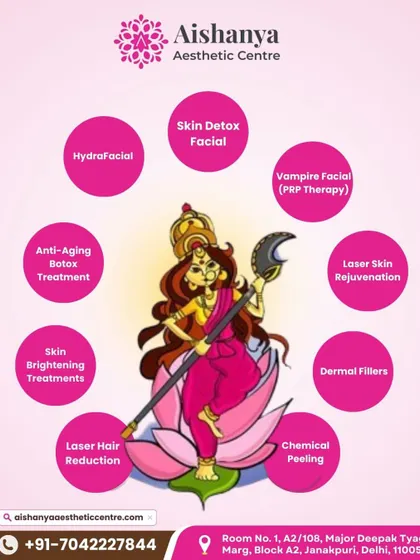 This graphic celebrates Chaitra Navratri and Hindu Nav Varsh. It's a time for new beginnings, and what better way to start fresh than with a radiant glow from one of my many treatments.