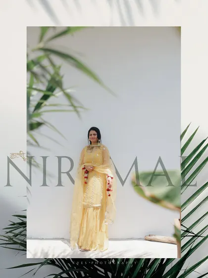 An elegant portrait from a Haldi ceremony. Even amidst the fun, I take time to capture beautiful, calm portraits like this one, showcasing the bride's outfit and the serene moments before the festivities begin.