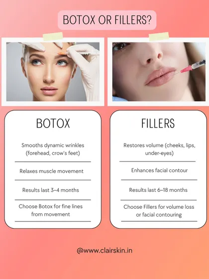 Botox or Fillers? This simple guide explains the difference. Botox relaxes muscles to smooth dynamic wrinkles like crow's feet, while fillers restore volume to areas like cheeks, lips, and under-eyes. We can help you choose what's best for you.