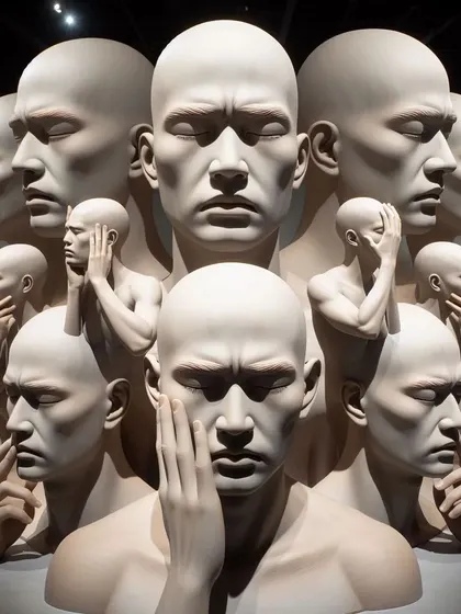 This installation of sculptures explores the range of human emotions. The multiple heads with different expressions represent the complexity of our inner lives and how emotions shape our experiences.