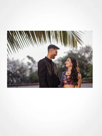 A candid, happy moment between the couple during their Sangeet.