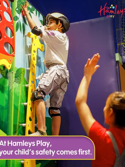 At Hamleys Play, your child's safety comes first. My Play Pals are always watching, guiding, and encouraging kids as they take on new adventures like the climbing wall.