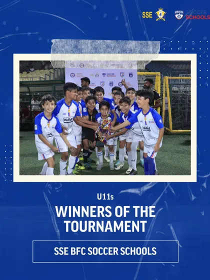 Our U11s team celebrating as winners of the SSE BFC Champions League tournament.