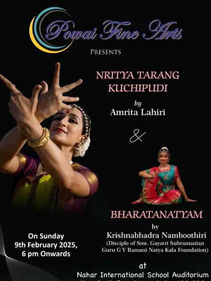 The poster for 'Nritya Tarang', a performance in Mumbai where I presented Kuchipudi alongside a Bharatanatyam dancer. It's always a pleasure to share the stage with artists from other traditions.
