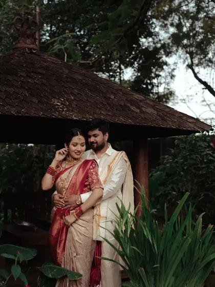 An extensive collection from a post-wedding shoot at the Livingreen Studio. Each image captures the couple's loving connection in a serene, natural environment.