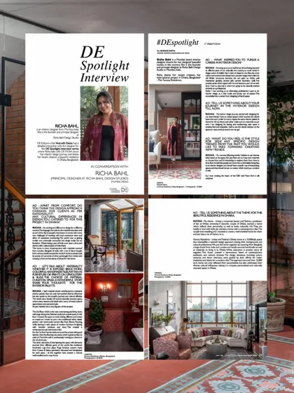 A magazine feature on the Dhaka residence, highlighting the design of the living room and my approach to creating a well-travelled, culturally rich home for the clients.