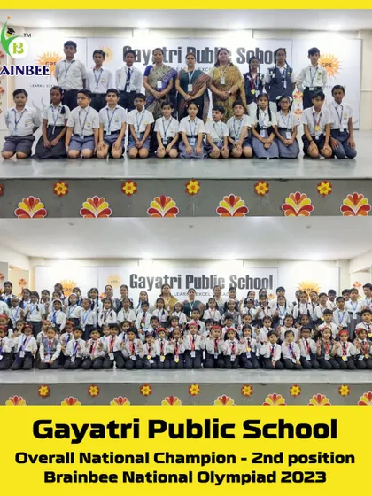 A group photo of the talented students from Gayatri Public School who contributed to their school's success in the 2023 Olympiad.