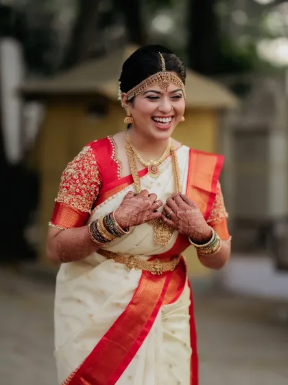 A beautiful, laughing shot of the bride. My makeup is designed to move with you, so you can express every emotion freely.