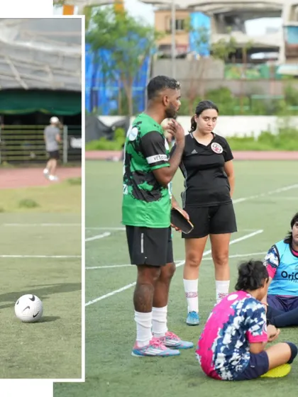 Our coaches providing tactical guidance to the U16 girls' team during a break at the SIS Powerplay tournament. This highlights our hands-on approach to player development during live matches.