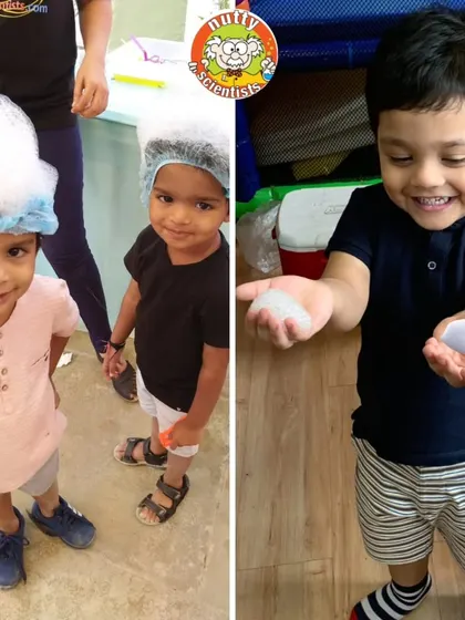 Bubble brains in action! These toddlers are exploring the texture of bubble foam, a safe and delightful sensory experience for the youngest party guests.