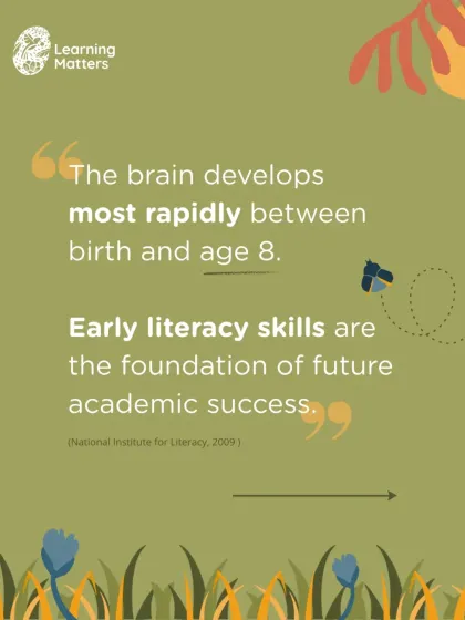 The brain develops most rapidly between birth and age 8. We know that early literacy skills, built through joyful and meaningful experiences, are the foundation for all future academic success.