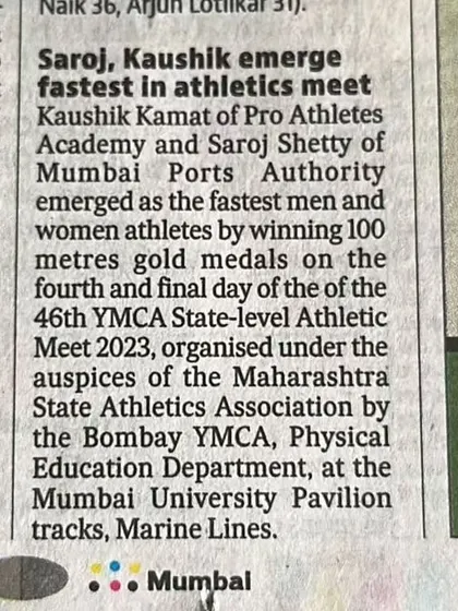 Another mention in the newspaper of Saroj and Kaushik emerging as the fastest athletes at the meet.