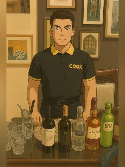 This anime-style artwork showcases one of my bartenders ready to serve. It's a fun take on how I bring a professional bar experience right into the comfort of your home.