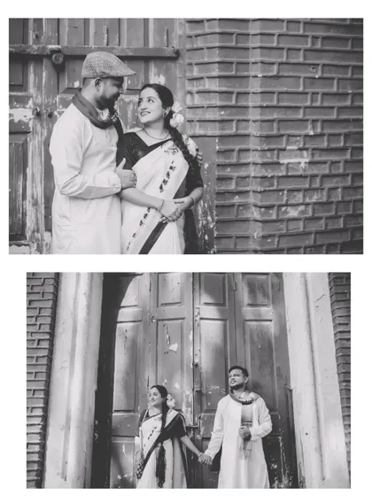 A black and white collage from the vintage pre-wedding shoot, highlighting the timeless and classic feel of this photography style.