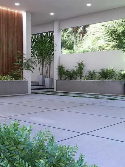 An identical wide view of the well-designed parking space.