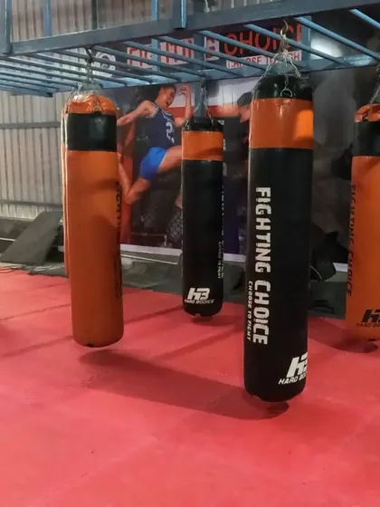 The heavy bag station at our Sector 141 club. We have plenty of bags so everyone gets to put in the work during our group classes.