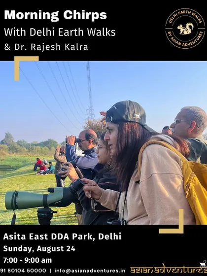 Participants using binoculars and a spotting scope during our "Morning Chirps" bird walk at Asita East. We provide equipment and guidance to ensure everyone gets a great view.